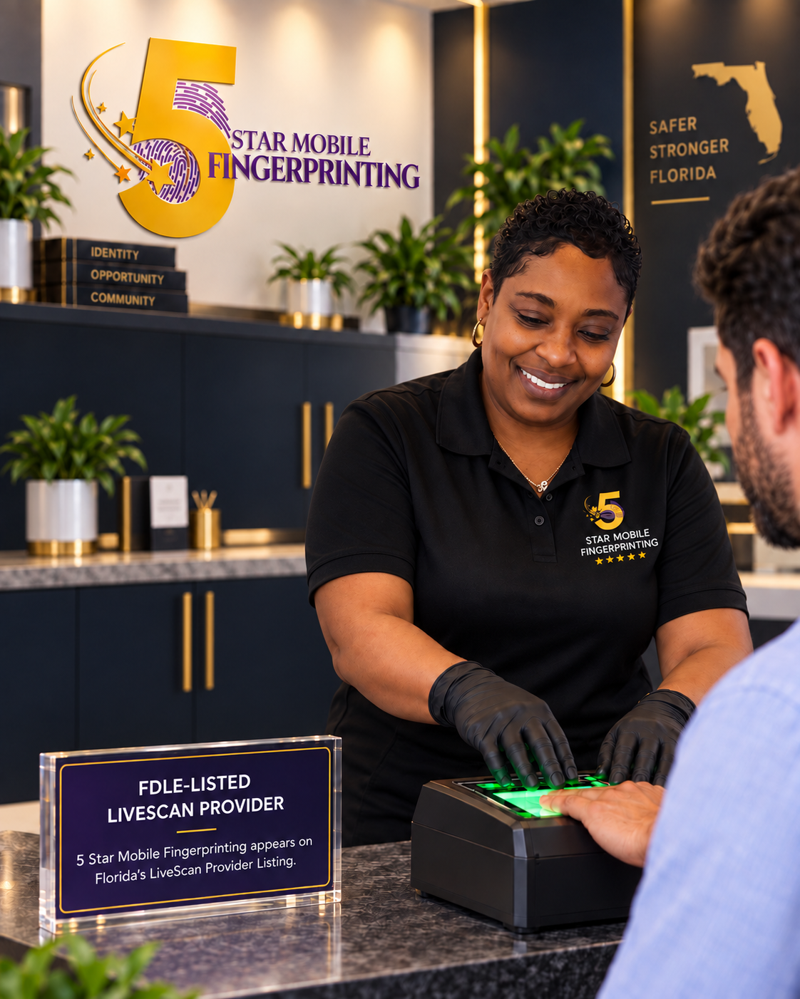 FDLE Level 2 LiveScan fingerprinting in Orlando with 5 Star Mobile Fingerprinting branding